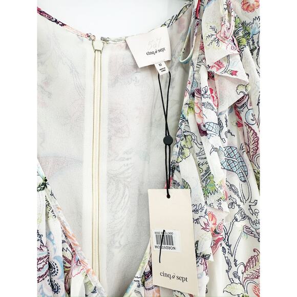 CINQ À SEPT Sheila Floral Ruffle-trim Midi Dress In Weiss - Picture 4 of 4